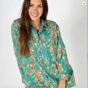 NATURAL LIFE “Lived In Button Down” in Turquoise Bouquets 100% Cotton Shirt